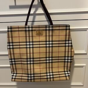Burberry Tan and Black Checkered Tote